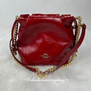 Coach Faye Mini Drawstring Bag In Crinkle Leather/Gold/Dark Cardinal CDB68 NWT